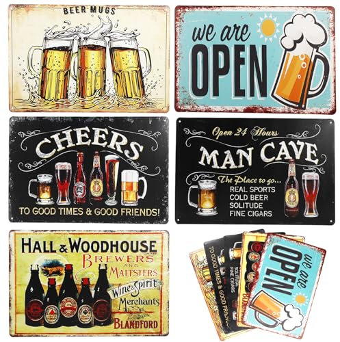 SPORWAY 5 Carteles Retro de Bar, 20 x 30 cm, Divertidos para Decoración, Pared, Nostalgia, Metal Premium para Casa, Cafetería, Club