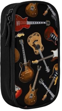 VANANI Gitarren Federmäppchen mit großer Kapazität, multifunktionales Federmäppchen, Reißverschluss, tragbares Federmäppchen, Studenten, Bürobedarf., Schwarz , Einheitsgröße, Kosmetiktasche