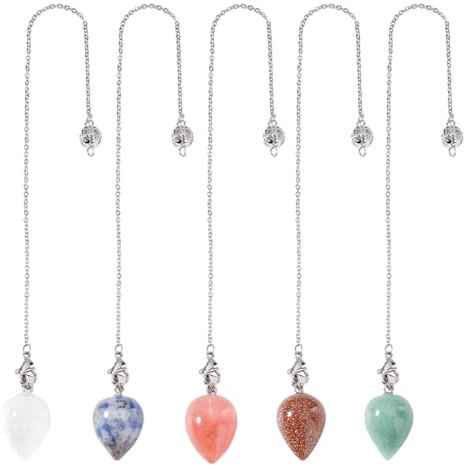 GOMAKERER 5 Stück Kristallpendel Zur Wahrsagerei 5 Stile Natürlicher Synthetischer Edelstein Pendel Tropfenförmiges Pendel Hexerei Wicca Zubehör Für Meditation Yoga Zen 23cm