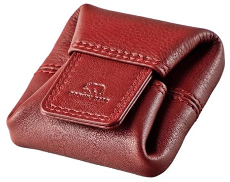 BROWN BEAR Münzbörse klein | Leder Rot | Echtleder Münzbeutel mit Druckknopf | Mini Kleingeldbörse Wiener Schachtel | Minibörse für Herren & Damen | BB 9095 CRD