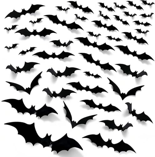 Fledermaus Halloween Deko, 72 Fledermaus Deko mit Kleber, Gothic Deko,Fledermaus Dekoration für Outdoor,Wand