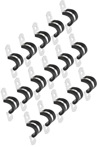 TOP-VIGOR 16Pcs 12mm(1/2) Cable Clamp, Rubber Pipe Strap Rubber Cushioned 304 Stainless Steel Hose Clamp U Shape Metal Clamp Tube Holder for Fixing Tube Pipe Wire