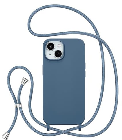 ZTOFERA Crossbody Lanyard Case for iPhone 15 (6.1), Liquid Silicone Protective Phone Case with Strap Adjustable Neck Cord Necklace Soft Cover, Blue