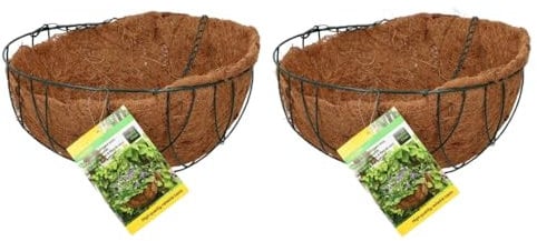 Unibos | 2X Metal Hanging Planter Basket with Coco Coir Liner, Round Hanging Flower Plant Pot Metal Wire Plant Basket For Indoor Outdoor Garden Porch Decoration