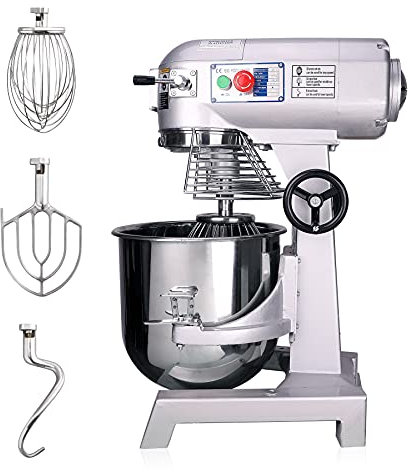CREWORKS 30L Commercial Food Mixer with Dough Hook, 1100W Stainless Steel Stand Mixer, Pizza Bakery Multifunction Blender, 3 Speed Electric Dough Mixer for Bread Cake Hook Beater Whip