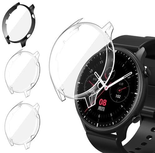 iVoler 3 Piezas Funda con Protector de Pantalla para Amazfit GTR 2 / Amazfit GTR 2e, Protección Completa Carcasa Protectora Delgado Suave TPU Anti-Arañazos Case, 2 Transparente + 1 Negro