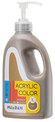 MEEDEN Metallic Gold Acrylic Paint: 1 L /33.8 oz Liquid Paint with Pump Lid - Gold Art Paints for Canvas, Crafts, Studio, School, Wall & Poured Paintings