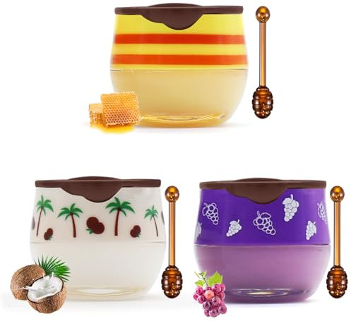 Colaren 3 PCS Honey Lip Bee Balm, Moisturizer Coconut Grape Honey Lip Balm UK Lips, for Dry Chapped Peeling Lips