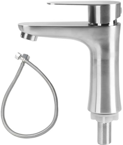 Minnhua Grifo Agua Fria Acero Inoxidable, Grifo Cocina con Manguera, Mezclador Monomando Lavabo, Fácil de Instalar Grifo de Baño Lavabo para Lavabo,Baño,Tocador Para Lavabo (Plata)