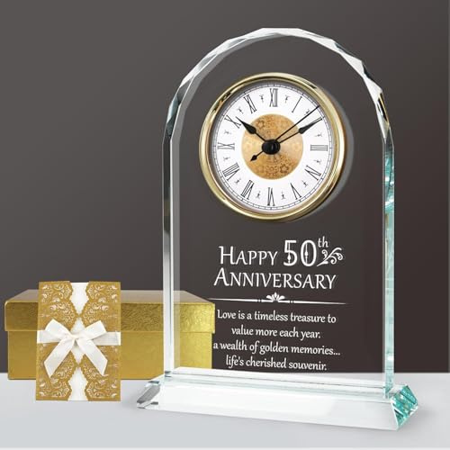 WANCHIY 50th Wedding Anniversary Clock, Quartz Keepsake, Golden | Quartz Clock, Golden Keepsake, Gift Box Included,
