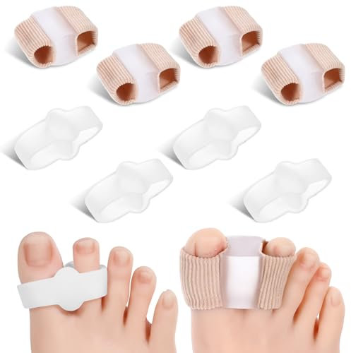 JJUNW 8 Stück Schlauchbandagen Silikon Zehenstrecker, Gel Großzehenabstandshalter, Zehenspreizer Hallux Valgus Korrektur für Ballenschmerzen Überlappende Zehen Silikon Zehentrenner(Weiß+Hautfarbe)