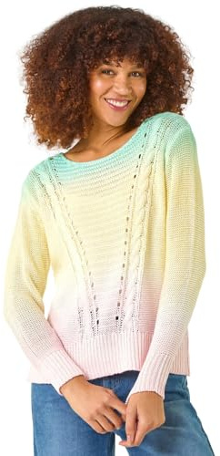 Roman Originals Ombre Stitch Knit Jumper for Women UK - Ladies Everyday Autumn Winter Round Neckline Comfy Soft Evening Vacation Work Party Night Out - Multi - Size 12