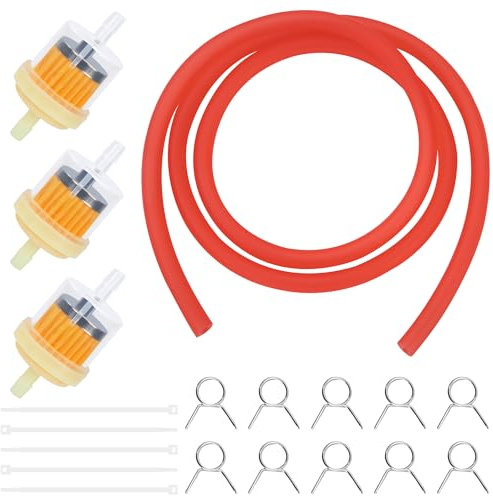 Tunejoy Kit de Filtro Combustible Moto con 1M Manguera de Gasolina y 3 Piezas Filtro Gasolina 10 Abrazaderas para ATV Pit Bike Scooter Ciclomotor Go Kart Rojo