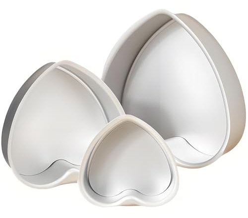 Auddemg Kuchenform Herz 3er Set, Backform Herz mit Eloxiertem Aluminium Antihaftbeschichtung, Herzform Backform mit losem Boden Enthält 15 cm, 20 cm und 25 cm, Silber