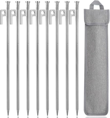 goldmiky Heringe Erdnägel Stabil 30 cm Lang- Zeltheringe Sturmsicher 30cm, Heringe Erdnägel Stabil, Schraubheringe Camping Metall, Schraubheringe Camping mit Haken und Loch für Outdoor Wandern