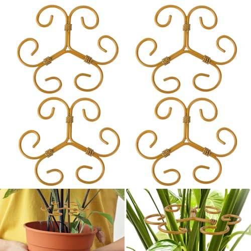 BOXOB 4pcs Plant Stem Support, Vertical Growth Support for Climbing Plants Monstera and Houseplants Iron Plant Stem Holder Stakes & Trellis Rack Hook for Outdoor Indoor Growing