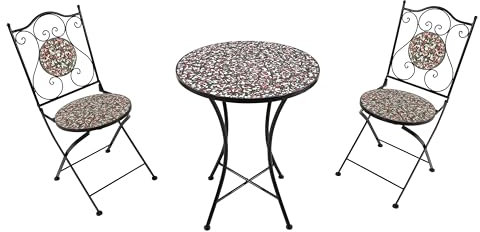 AXI Amélie Bistroset 3-teilig mit Mosaik Blumen Rosa | Bistrotisch mit 2 Stühlen | Bistro Gartenmöbel Set für Garten/Balkon/Terrasse | Balkonset/Sitzgruppe