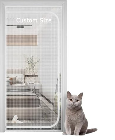Pets Proof Screen Doors Cat Door Mesh, Custom Size Anti Mosquito Fly Curtain Nets with Zipper, Balcony Bedroom Fly Screen Door, Prevent Pet Escape Door Curtains (Custom Size)