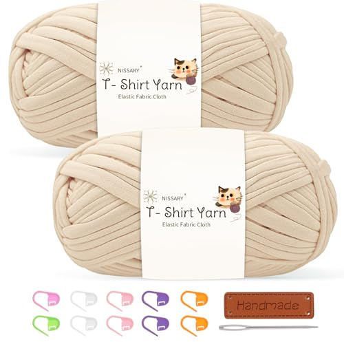 Tshirt Garn 2x100g Häkelgarn für Taschen, Häkelgarn Bändchengarn Baumwollgarn für Häkeln, Textilgarn mit Zubehör – Ideal für Taschen, Körbe & Textilprojekte