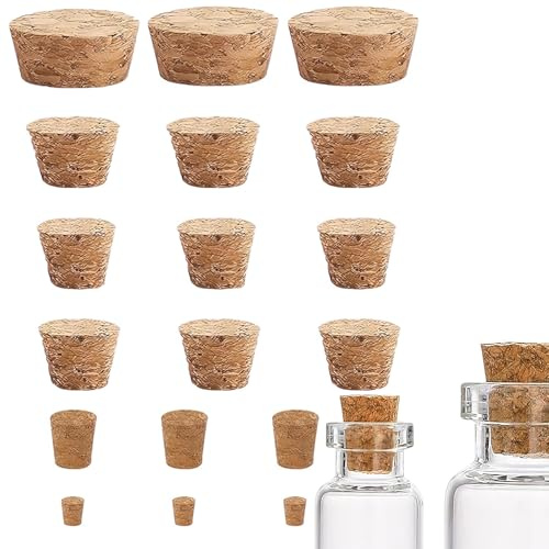 6-Size Wooden Tapered Cork Stopper Set, Natural Cork Bottle Stoppers for Wine and Beer, Replacement Corks in Various Sizes for Different Bottles(18 pcs)