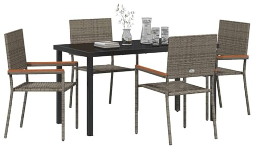vidaXL Garden Dining Set 5 pcs Grey Poly rattan, Garden and Terrace, Modern Outdoor Seating, Relaxation Set, Durable Lounge, Exterior Furnishings, Patio, Deck Chairs