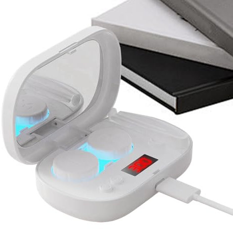 Shaersu Máquina Limpiadora Para Lentillas | Equipo Diario De Cuidado Ultrasónico Para Lentes Blandos,Estuche Inteligente Recargable Con Pantalla Y Solución Limpiadora