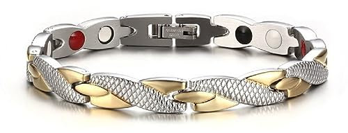 JUGUTA Edelstahl Schmuck Stahl Titan Magnetarmband Damen Magnetarmband Magnetisches Armreif Für Männer Frauen (Silber+Gold)