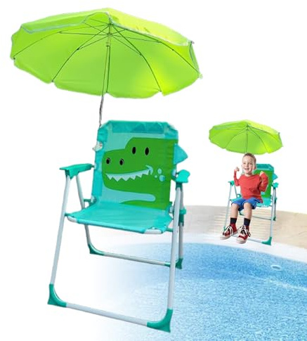 Gomice Silla de Playa con Sombrilla,Silla Plegable para Césped Y Camping con Protección Solar | Asiento Portátil para Exterior, Jardín, Piscina Y Picnic