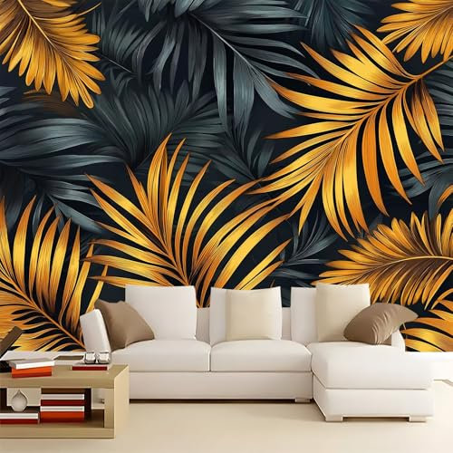 WHUOEUCO Papier Peint Panoramique Feuilles De Palmier Dorées 400x280 cm Moderne Papier Peint intissé pour Chambre Salon Chambre D'enfants Personnalisé Décoration Murale