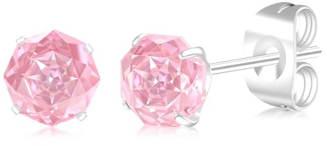 FACOKO Leichte Luxus-Ohrstecker für Damen, 6 mm Titan-Ohrstecker mit roséfarbenem Zirkonia, erhältlich in Klar, Pink, Lila oder Bunt, hypoallergen und schlicht