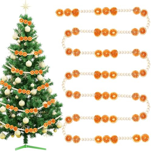 Songjum 5m Getrocknete Orangenscheiben Weihnachtsgirlande mit 100 Holzperlen und 50 Getrockneten Orangenscheiben Rustikale Zubehör für Weihnachtskranzgestaltung DIY Handwerk Party-Dekoration