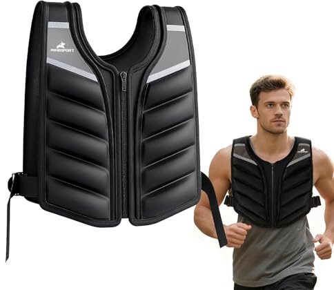 RHINOSPORT Weighted Vest for Men & Women, 10lb,15lb,20lb Fixed Weight with Soft Shoulder Pads, Non-Bulky 3D Design for Running, Strength Training & Gym, Breathable & Reflective
