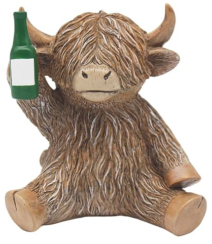 Lesser & Pavey Happy Highland Cow Beer Cheers Decor Figurine | Beer Cheers Theme, Fun Decorative Style, Eye Catching Shelf Display, deal for Home and Office Decor, Unique Gift Choice