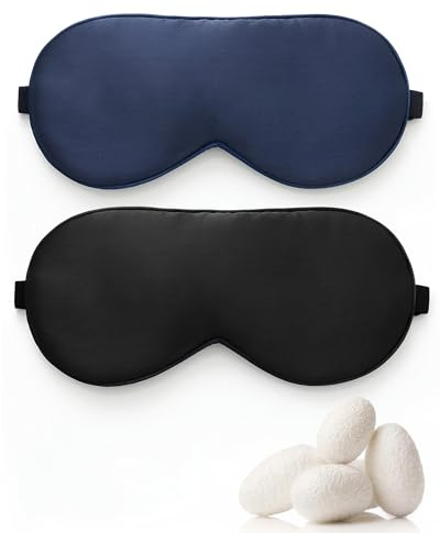 lulir 2 Stück Schlafmaske Seide 100% Echte,Silk Sleep Mask,Augenmaske Schlafmaske mit Verstellbarem Riemen,Seiden Schlafmaske,Weiche Augenmaske zum Schlafen,Maske für Schlaf (Schwarz+Blau)