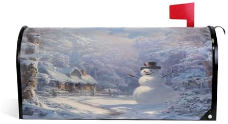 Kcldeci Snowman Stands in The Snowy Forest Mailbox Cover Magnetic Mailbox Wraps Post Letter Box Cover for Garden Yard Home Decor Standard Size 21 x 18