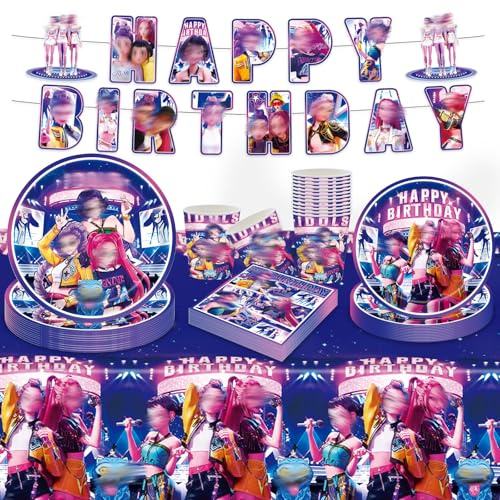 52Stück Demon Geburtstag Party Dekoration,Geburtstag Partygeschirr Set, Party Geschirr enthält Banner, Pappteller, Serviettenbecher, Tischdecke, Partyzubehör für Jungen und Mädchen