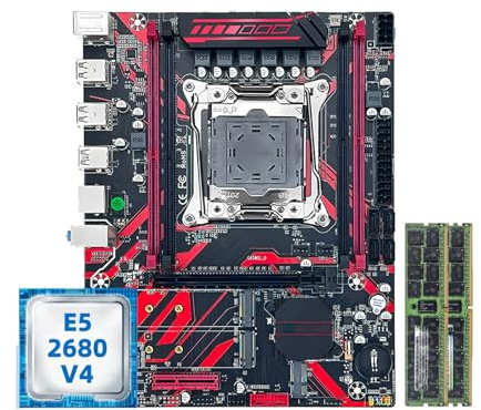 Carte mère Kit Carte mère Fit for SOYO X99 Rouge avec processeur Xeon LGA2011-3 2680 V4 et 32 Go de mémoire RAM DDR4 2133 MHz for PC Jeu(Motherboard+CPU)