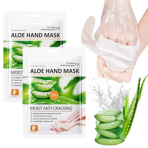 2 Pairs Aloe Hand Mask Gloves - Moisturising Gloves for Dry Cracked Hands - Hydrating with Botanical Extracts for Comfortable Soft Skin Care After Washing or Before Bed (Aloe Vera (2 Pack))