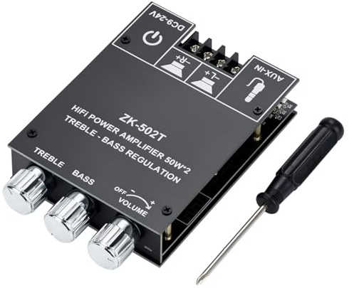 Hosyond ZK-502T Bluetooth 5.0 Audioverstärkerplatine 2.0 Kanal 50W+50W Leistungsverstärker Mini-Stereo-Verstärkermodul mit Höhen und Bässen für DIY-Heimlautsprecher