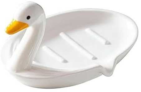 Agmoctz Niedliche Tier-Enten-Seifenschale Aus Keramik mit Abfluss für Dusche, Badezimmer, Küche