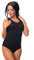 Evoni Damenbody Größen | Damen Overall Bodysuit mit Rundhals | breite Träger | Verschluß-Haken | Unterzieh-Body mit optimaler Passform | sportlicher Damen-Body, Schwarz, L
