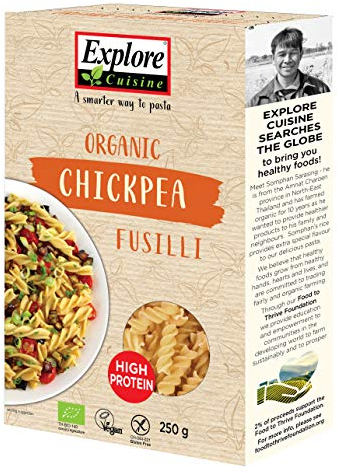 Explore Cuisine - Gluten Free Plant Pasta, Chickpea Fusilli, Organic, Low Carb, High Protein, Perfect for Vegan Diets (1 x 250g)