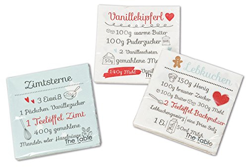 3 x 20 Servietten Weihnachten Weihnachtsservietten 'Backrezepte' - 33 x 33 cm