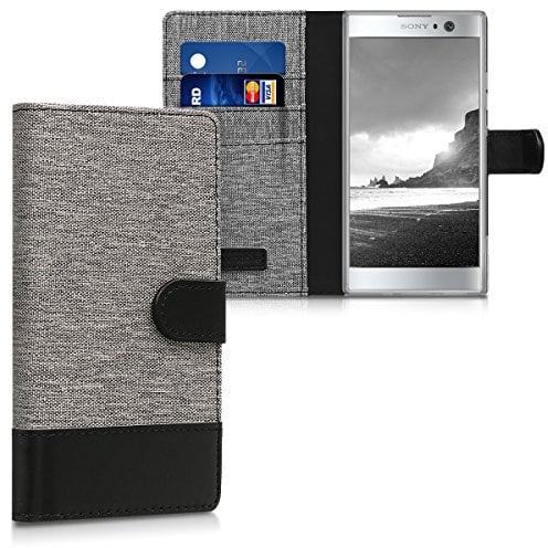 kwmobile Wallet Case kompatibel mit Sony Xperia XA2 - Hülle mit Ständer - Handyhülle Kartenfächer Grau Schwarz