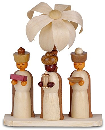 Rudolphs Schatzkiste Miniaturfigur Heilige DREI Könige auf Sockel mit Palme Natur Höhe=10,5cm NEU Holzschmuck Holz Seiffen Weihnachtsland Weihnachtsdekoration Erzgebirge Strauchbehang Dekoration