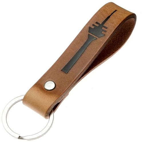 ELBERCRAFT® Schlüsselanhänger Leder Fernsehturm Düsseldorf in schwarz geprägt das kleine Geschenk zum Geburtstag für deinen Lieblingsmenschen Frauen oder Männer Souvenir