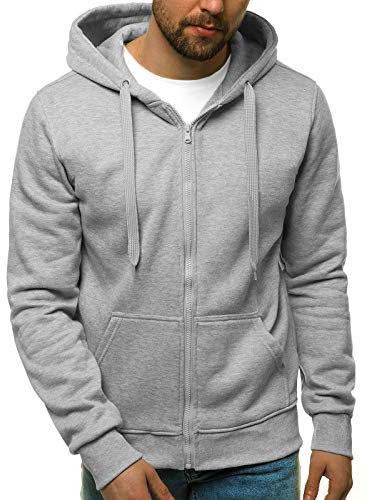 OZONEE Herren Kapuzenpullover Sweatjacke Sweatshirt Farbvarianten Kapuzenjacke Kapuzenpulli mit Reißverschluss Langarm Hoodie Sport Style Casual Fitness Training Basic 02B GRAU 2XL