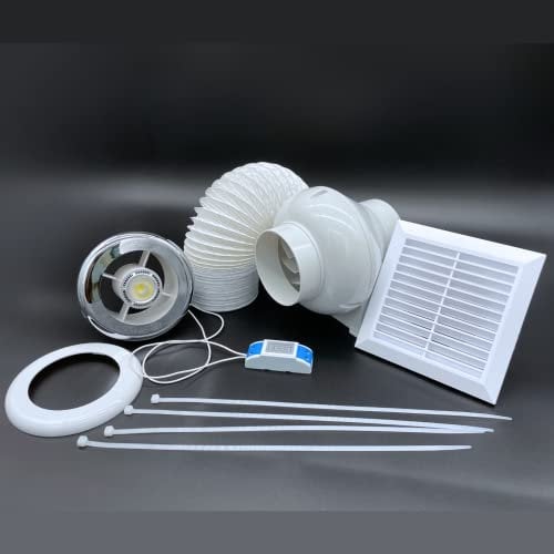 AirTech-UK FlowMax Force- 4 100mm Inline Centrifugal Fan with Timer, Energy-Saving LED Light, Ducting, and External Grille for Optimal Airflow and Comfortable Living Spaces