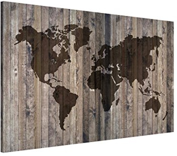 Bilderwelten Magnettafel - Holz Weltkarte - Memoboard Querformat 2:3, Wandbild Magnettafel Pinnwand Magnetboard Magnetpinnwand Magnetwand Stahl Küche Büro, Größe HxB: 60cm x 90cm