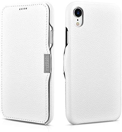 Mobiskin Hülle kompatibel mit Apple iPhone XR (6,1 Zoll), Handyhülle mit echtem Leder, Case, Schutzhülle, dünne Handy-Tasche, Slim Cover, Weiß